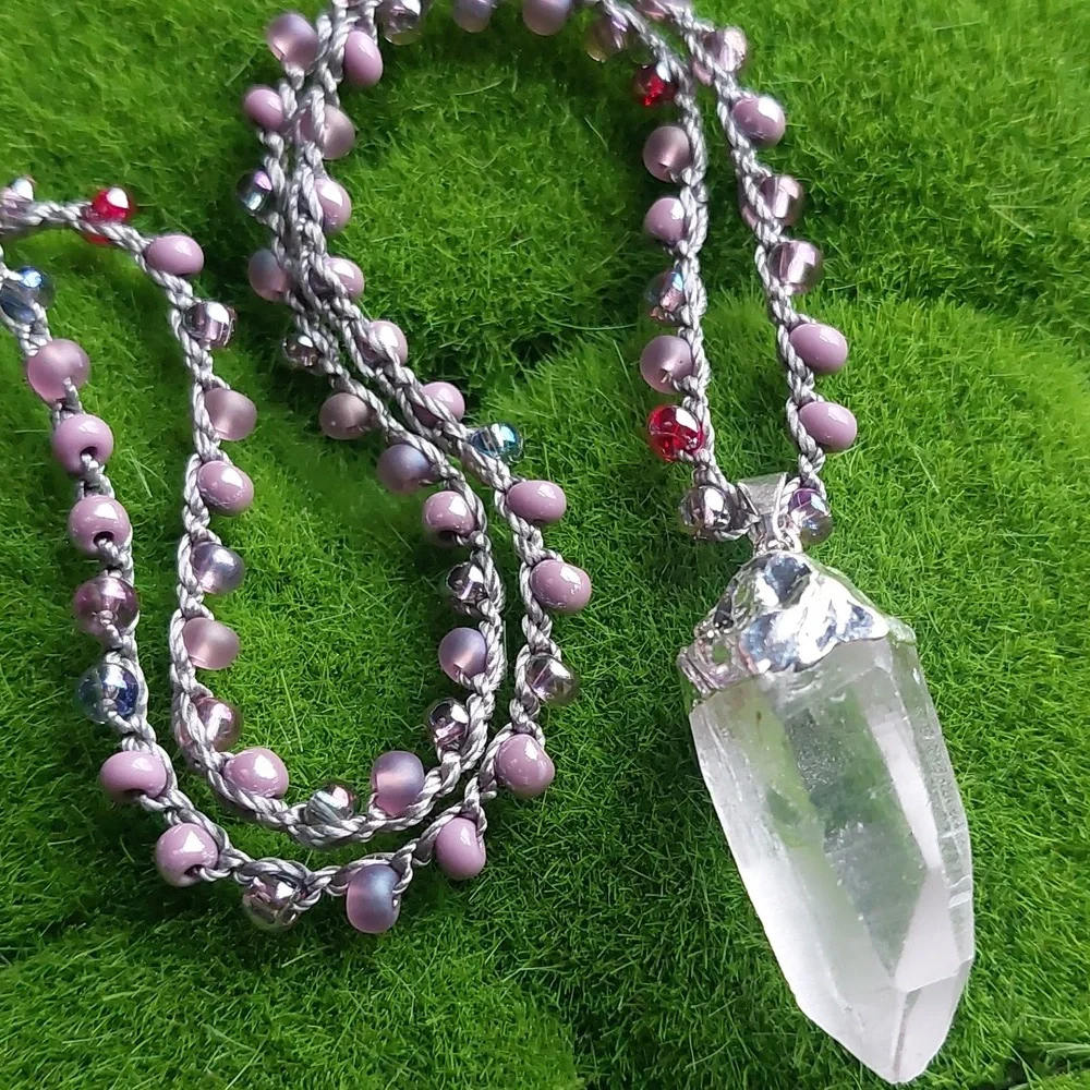 Silver Quartz Crystal Necklace Artisan Jewelry by Rust Belt Raised - Picture 10 of 12